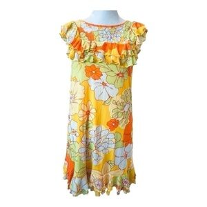 Modcloth Floral Ruffle Mini Dress - Yellow and Orange